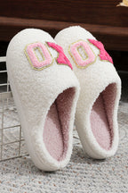 White XO XO Glitter Trim Letter Patched Plush House Slippers